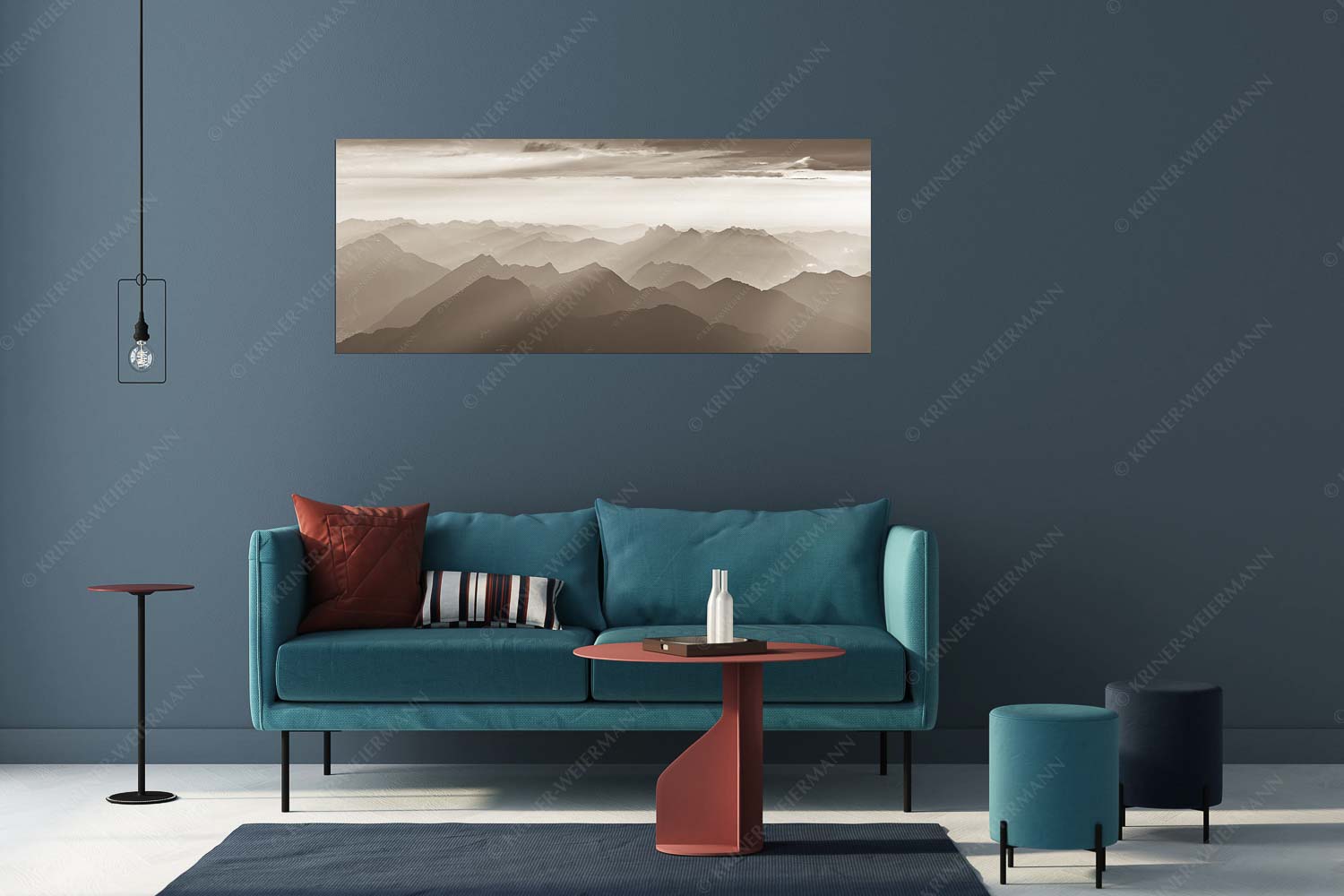 Blick von der Zugspitze über Thannheimer Berge in den Sonnenuntergang - Shining - Wandbild - Größe ca. 175x70cm, Seitenverhältnis 2,5:1 - Silhouetten Abendstimmung auf der Zugspitze - weitere Infos unter https://www.kriner-weiermann.de