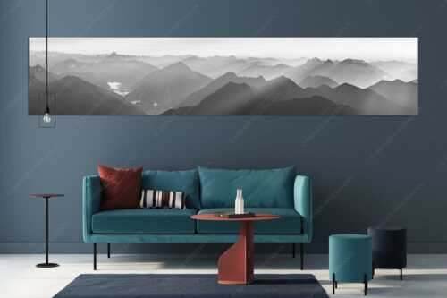 Blick von der Zugspitze über Thannheimer Berge in den Sonnenuntergang - Shining - Größe ca. 350x70cm, Seitenverhältnis 5:1 - Silhouetten Abendstimmung auf der Zugspitze - weitere Infos unter https://www.kriner-weiermann.de