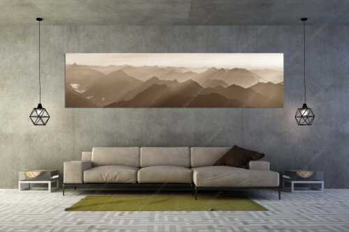 Blick von der Zugspitze über Thannheimer Berge in den Sonnenuntergang - Shining - Größe ca. 320x80cm, Seitenverhältnis 4:1 - Silhouetten Abendstimmung auf der Zugspitze - weitere Infos unter https://www.kriner-weiermann.de