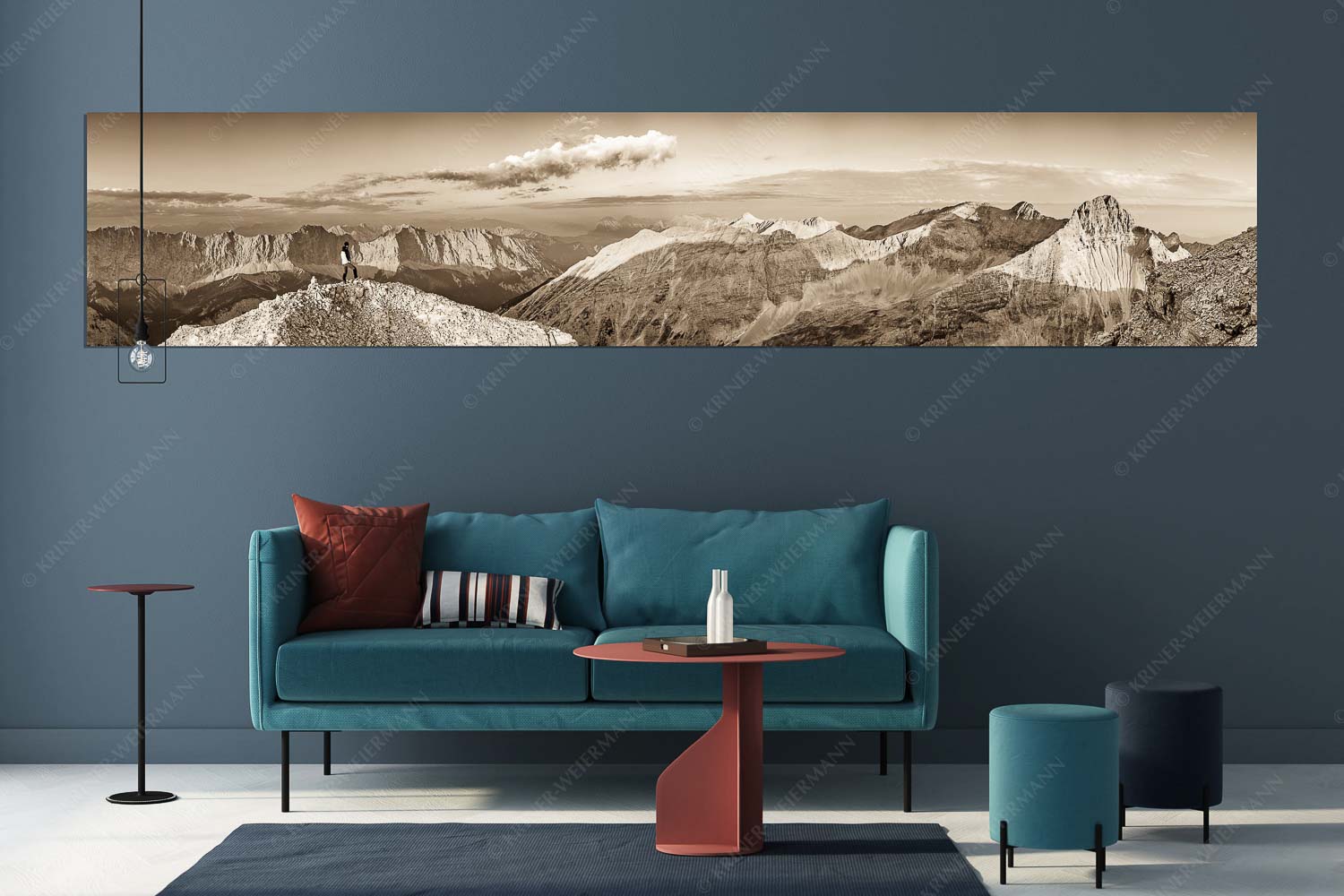 Sich beeindrucken lassen II – Größe ca. 350x70cm, Seitenverhältnis 5:1 — Bergsteiger im Karwendel Erstes Licht an der Birkkarspitze im Karwendelgebirge - Sich beeindrucken lassen II - Größe ca. 350x70cm, Seitenverhältnis 5:1 - Bergsteiger im Karwendel - weitere Infos unter https://www.kriner-weiermann.de