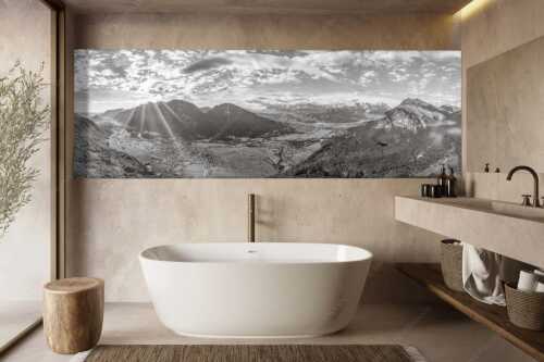 Blick über das Loisachtal und Garmisch-Partenkirchen ins Wettersteingebirge - sLoisachtal - Größe ca. 300x100cm, Seitenverhältnis 3:1 - Farchant Burgrain und Garmisch-Partenkirchen - weitere Infos unter https://www.kriner-weiermann.de