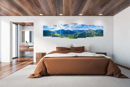 Blick über das Loisachtal und Garmisch-Partenkirchen ins Wettersteingebirge - sLoisachtal - 7er Split, Größe ca. 300x75cm, Seitenverhältnis 4:1 - Farchant Burgrain und Garmisch-Partenkirchen - weitere Infos unter https://www.kriner-weiermann.de