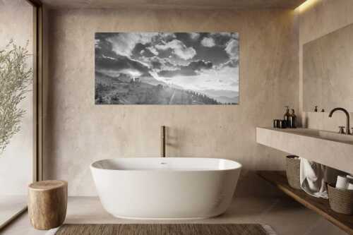 Am Abend scheint die Sonne noch warm und in herrlichem Licht an das Schachenschloss - Sonnenkönig - Größe ca. 180x90cm, Seitenverhältnis 2:1 - Sonnenuntergang am Schachen - weitere Infos unter https://www.kriner-weiermann.de