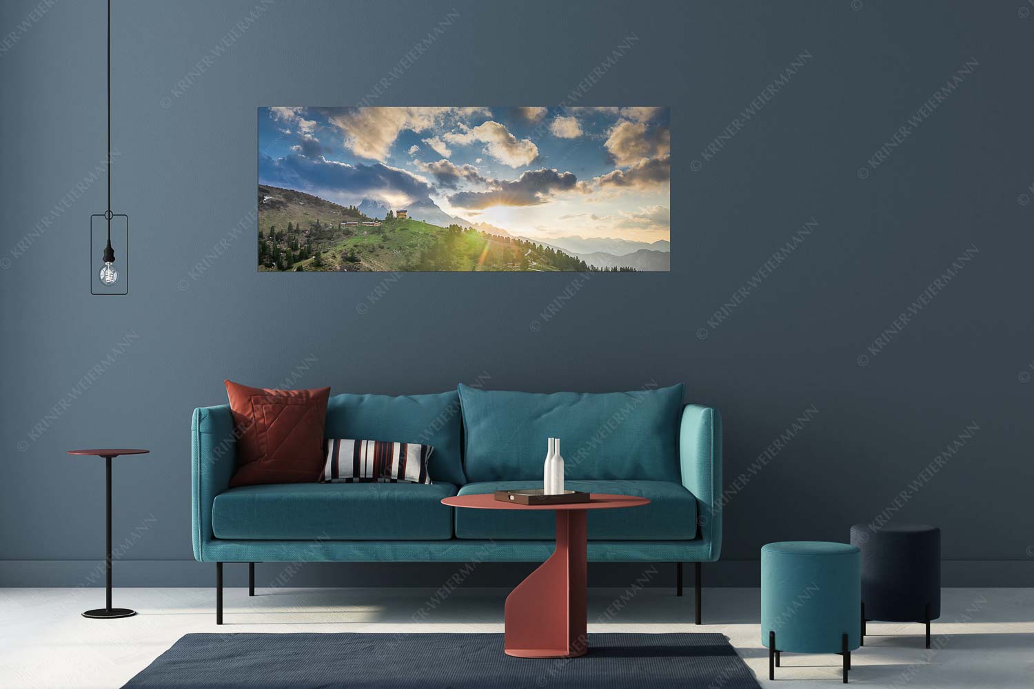 Sonnenkönig – Größe ca. 175x70cm, Seitenverhältnis 2,5:1 — Sonnenuntergang am Schachen Am Abend scheint die Sonne noch warm und in herrlichem Licht an das Schachenschloss - Sonnenkönig - Größe ca. 175x70cm, Seitenverhältnis 2,5:1 - Sonnenuntergang am Schachen - weitere Infos unter https://www.kriner-weiermann.de