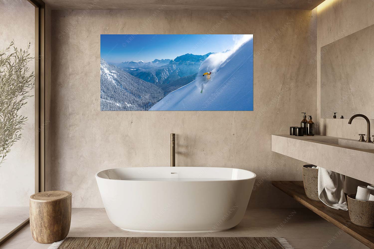 Traumhafter Schnee mit überwältigender Aussicht verspricht dieser Tag - Spass mit Aussicht - Größe ca. 180x90cm, Seitenverhältnis 2:1 - Freeriding im Wettersteingebirge - weitere Infos unter https://www.kriner-weiermann.de