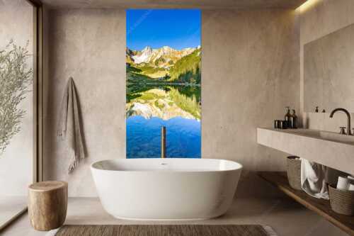 Blick über Soiernsee zur Schöttlkarspitze - Spiegelglatt - Größe ca. 100x200cm, Seitenverhältnis 1:2 - Spiegelung am Soiernsee mit Schöttlkarspitze - weitere Infos unter https://www.kriner-weiermann.de