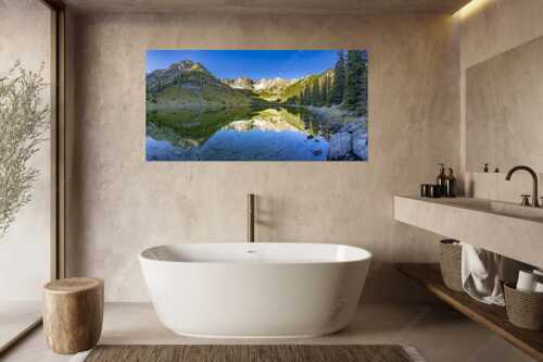 Blick über Soiernsee zur Schöttlkarspitze - Spiegelglatt - Größe ca. 180x90cm, Seitenverhältnis 2:1 - Spiegelung am Soiernsee mit Schöttlkarspitze - weitere Infos unter https://www.kriner-weiermann.de