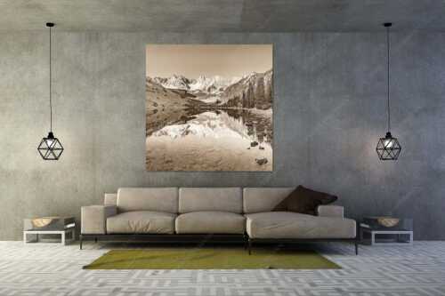 Blick über Soiernsee zur Schöttlkarspitze - Spiegelglatt - Größe ca. 160x160cm, Seitenverhältnis 1:1 - Spiegelung am Soiernsee mit Schöttlkarspitze - weitere Infos unter https://www.kriner-weiermann.de