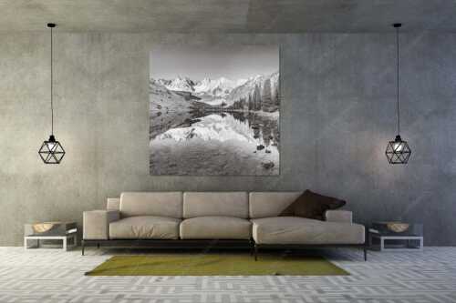 Blick über Soiernsee zur Schöttlkarspitze - Spiegelglatt - Größe ca. 160x160cm, Seitenverhältnis 1:1 - Spiegelung am Soiernsee mit Schöttlkarspitze - weitere Infos unter https://www.kriner-weiermann.de