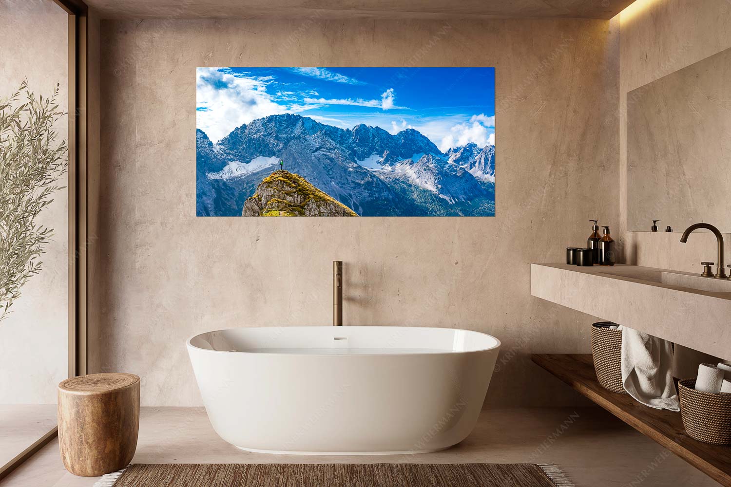 Standpunkt – Größe ca. 180x90cm, Seitenverhältnis 2:1 — Wanderer am Feldernjoch Blick vom Feldernjoch im Wetterstein auf die Mieminger Kette - Standpunkt - Größe ca. 180x90cm, Seitenverhältnis 2:1 - Wanderer am Feldernjoch - weitere Infos unter https://www.kriner-weiermann.de