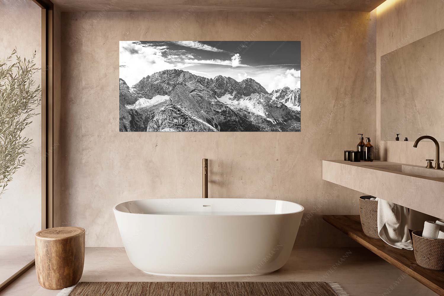 Standpunkt – Größe ca. 180x90cm, Seitenverhältnis 2:1 — Wanderer am Feldernjoch Blick vom Feldernjoch im Wetterstein auf die Mieminger Kette - Standpunkt - Größe ca. 180x90cm, Seitenverhältnis 2:1 - Wanderer am Feldernjoch - weitere Infos unter https://www.kriner-weiermann.de