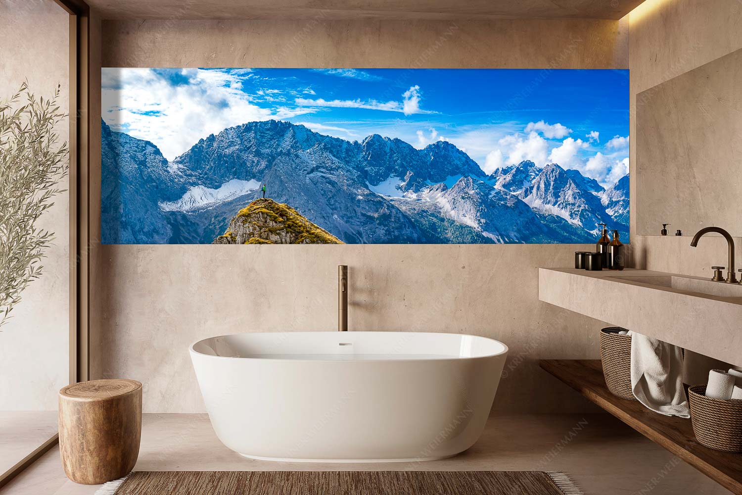 Standpunkt – Größe ca. 300x100cm, Seitenverhältnis 3:1 — Wanderer am Feldernjoch Blick vom Feldernjoch im Wetterstein auf die Mieminger Kette - Standpunkt - Größe ca. 300x100cm, Seitenverhältnis 3:1 - Wanderer am Feldernjoch - weitere Infos unter https://www.kriner-weiermann.de