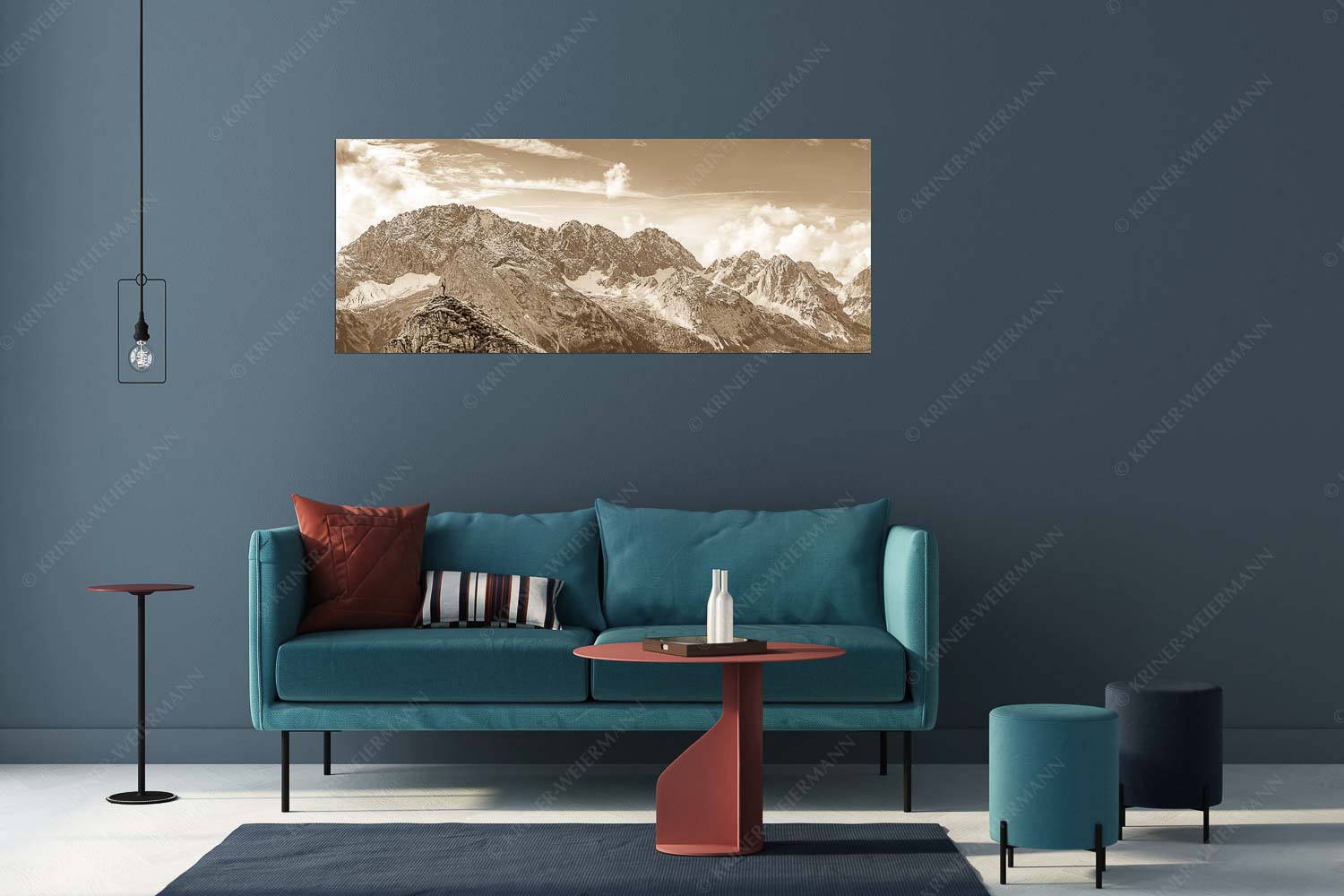 Blick vom Feldernjoch im Wetterstein auf die Mieminger Kette - Standpunkt - Größe ca. 175x70cm, Seitenverhältnis 2,5:1 - Wanderer am Feldernjoch - weitere Infos unter https://www.kriner-weiermann.de