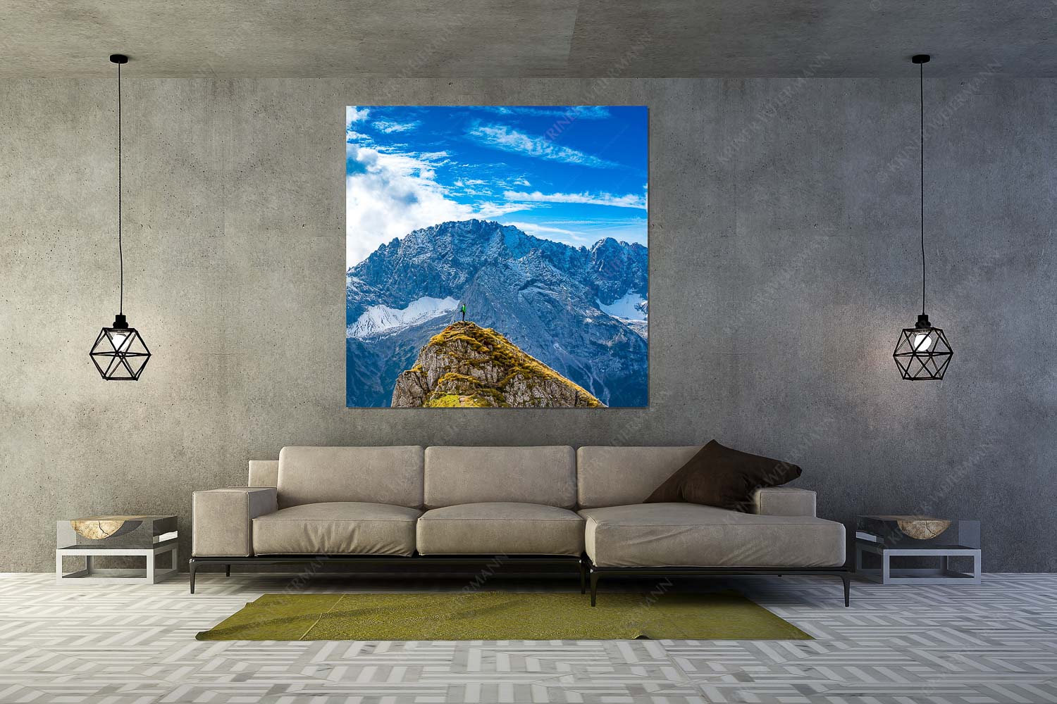 Standpunkt – Größe ca. 160x160cm, Seitenverhältnis 1:1 — Wanderer am Feldernjoch Blick vom Feldernjoch im Wetterstein auf die Mieminger Kette - Standpunkt - Größe ca. 160x160cm, Seitenverhältnis 1:1 - Wanderer am Feldernjoch - weitere Infos unter https://www.kriner-weiermann.de