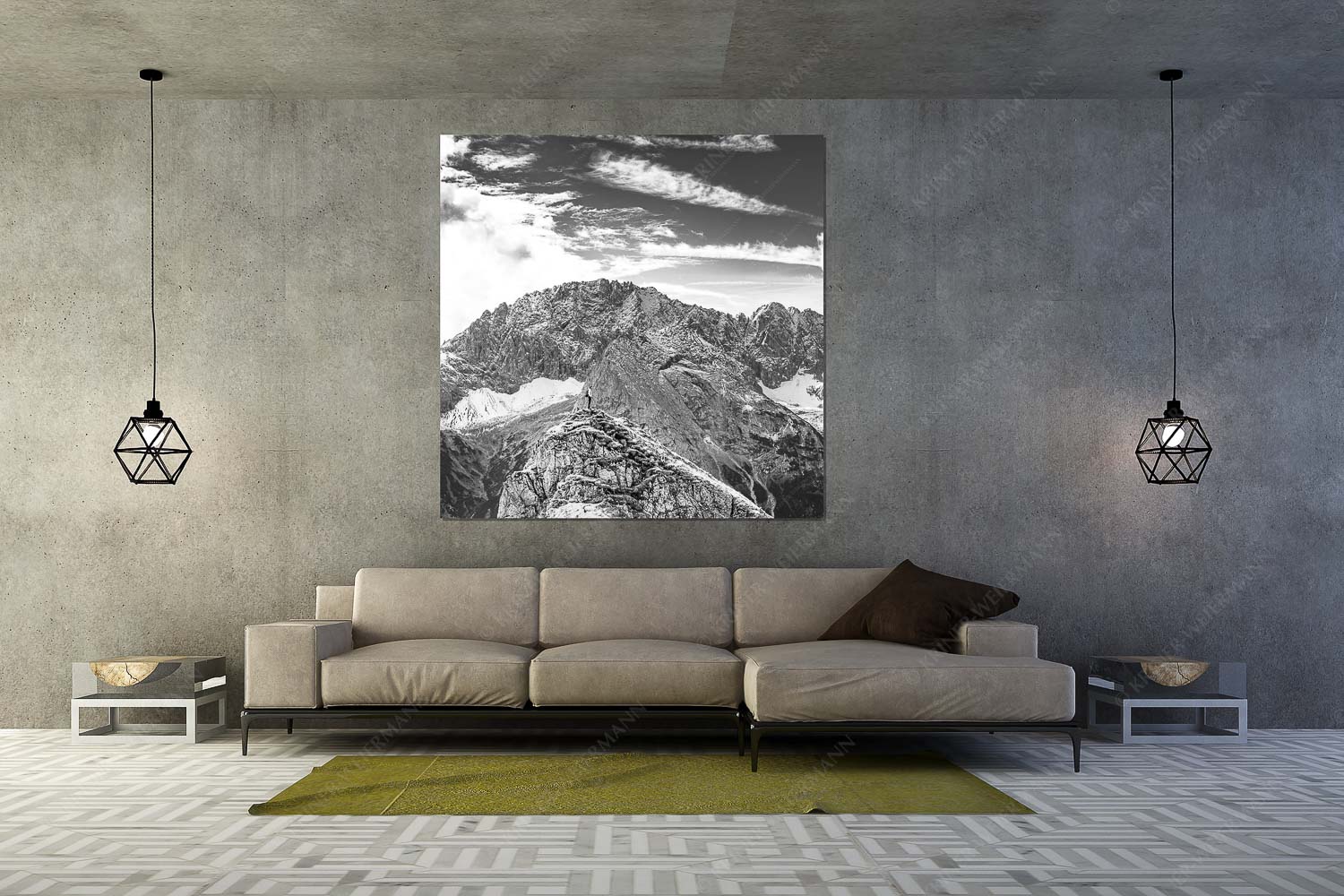 Standpunkt – Größe ca. 160x160cm, Seitenverhältnis 1:1 — Wanderer am Feldernjoch Blick vom Feldernjoch im Wetterstein auf die Mieminger Kette - Standpunkt - Größe ca. 160x160cm, Seitenverhältnis 1:1 - Wanderer am Feldernjoch - weitere Infos unter https://www.kriner-weiermann.de