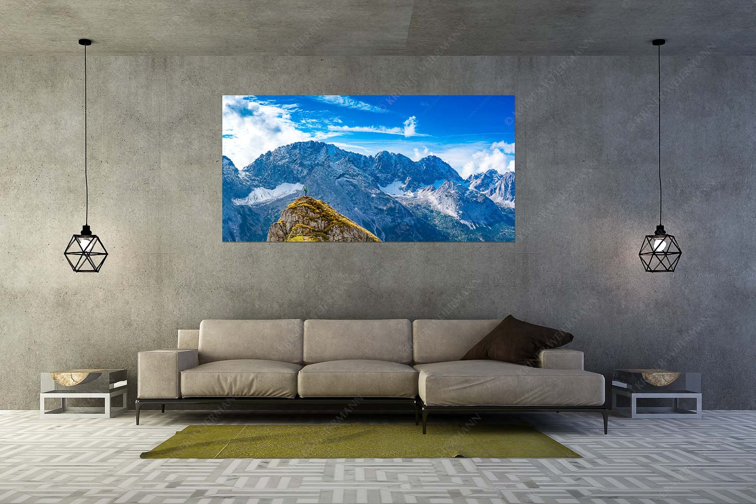 Standpunkt – Größe ca. 200x100cm, Seitenverhältnis 2:1 — Wanderer am Feldernjoch Blick vom Feldernjoch im Wetterstein auf die Mieminger Kette - Standpunkt - Größe ca. 200x100cm, Seitenverhältnis 2:1 - Wanderer am Feldernjoch - weitere Infos unter https://www.kriner-weiermann.de