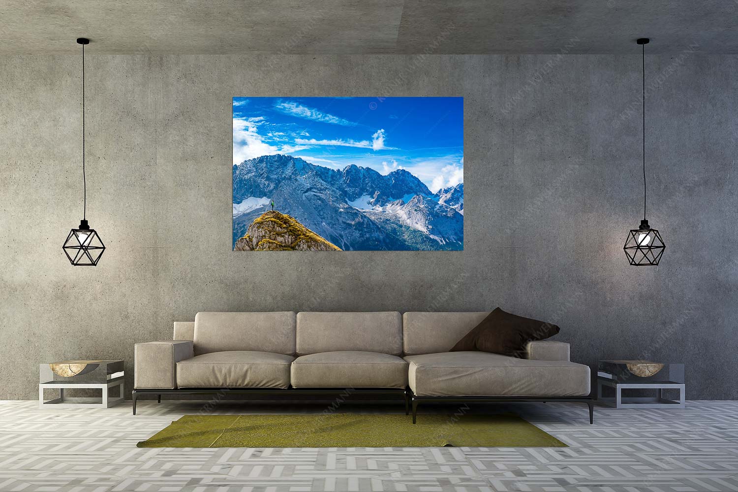 Standpunkt – Größe ca. 180x120cm, Seitenverhältnis 3:2 — Wanderer am Feldernjoch Blick vom Feldernjoch im Wetterstein auf die Mieminger Kette - Standpunkt - Größe ca. 180x120cm, Seitenverhältnis 3:2 - Wanderer am Feldernjoch - weitere Infos unter https://www.kriner-weiermann.de