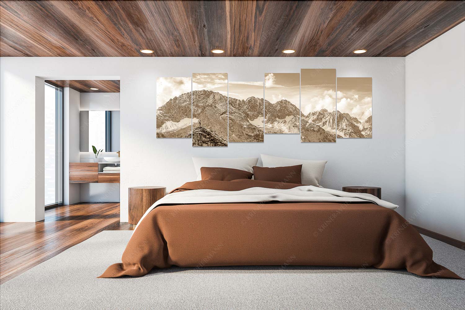 Standpunkt – 6er Split, Größe ca. 280x112cm, Seitenverhältnis 2,5:1 — Wanderer am Feldernjoch Blick vom Feldernjoch im Wetterstein auf die Mieminger Kette - Standpunkt - 6er Split, Größe ca. 280x112cm, Seitenverhältnis 2,5:1 - Wanderer am Feldernjoch - weitere Infos unter https://www.kriner-weiermann.de