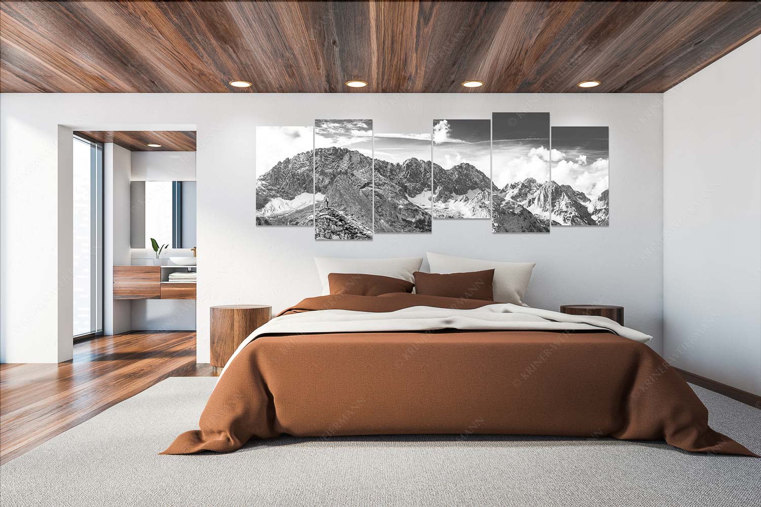 Standpunkt – 6er Split, Größe ca. 280x112cm, Seitenverhältnis 2,5:1 — Wanderer am Feldernjoch Blick vom Feldernjoch im Wetterstein auf die Mieminger Kette - Standpunkt - 6er Split, Größe ca. 280x112cm, Seitenverhältnis 2,5:1 - Wanderer am Feldernjoch - weitere Infos unter https://www.kriner-weiermann.de