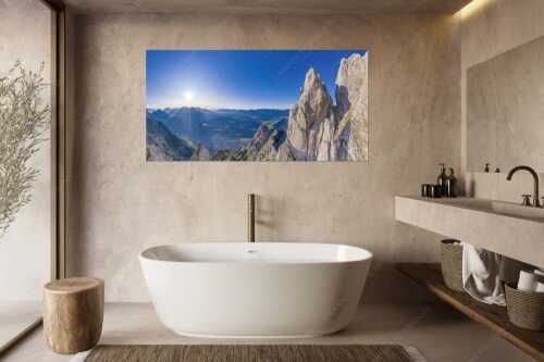 Klettern im Karwendel hoch über dem Oberen Isartal und Mittenwald - Steiler Zahn - Größe ca. 180x90cm, Seitenverhältnis 2:1 - Klettern im Karwendel - weitere Infos unter https://www.kriner-weiermann.de