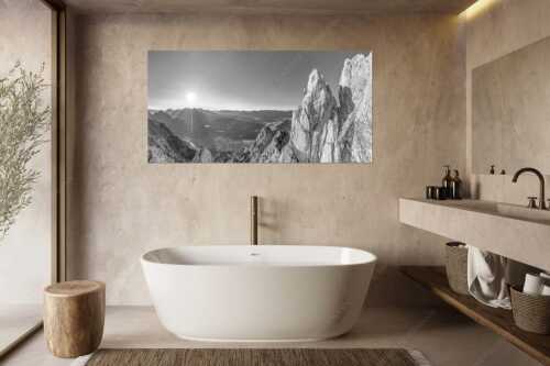 Klettern im Karwendel hoch über dem Oberen Isartal und Mittenwald - Steiler Zahn - Größe ca. 180x90cm, Seitenverhältnis 2:1 - Klettern im Karwendel - weitere Infos unter https://www.kriner-weiermann.de