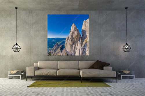 Klettern im Karwendel hoch über dem Oberen Isartal und Mittenwald - Steiler Zahn - Größe ca. 160x160cm, Seitenverhältnis 1:1 - Klettern im Karwendel - weitere Infos unter https://www.kriner-weiermann.de