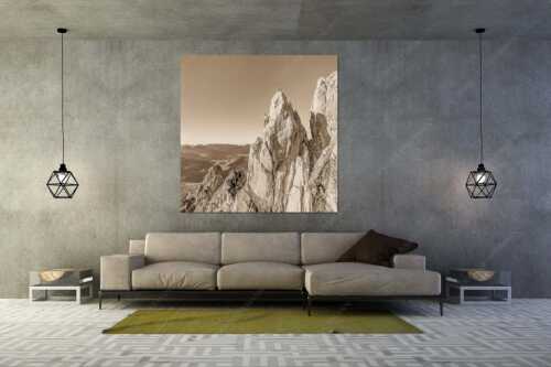 Klettern im Karwendel hoch über dem Oberen Isartal und Mittenwald - Steiler Zahn - Größe ca. 160x160cm, Seitenverhältnis 1:1 - Klettern im Karwendel - weitere Infos unter https://www.kriner-weiermann.de