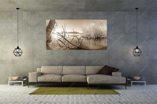 Idylische Ruhe am See - Stiller Morgen am See - Größe ca. 200x100cm, Seitenverhältnis 2:1 - Sonnenaufgang am Eichsee - weitere Infos unter https://www.kriner-weiermann.de
