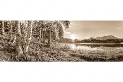 Blick über den Wildensee zum Sonnenaufgang am Soierngebirge und Karwendel - Stiller Morgen - Seitenverhältnis 3:1 - Wildensee und Karwendel - weitere Infos unter https://www.kriner-weiermann.de