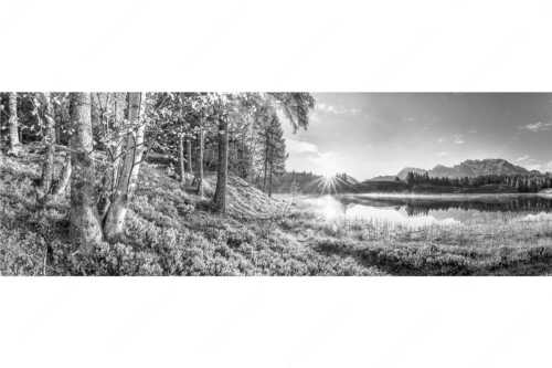 Blick über den Wildensee zum Sonnenaufgang am Soierngebirge und Karwendel - Stiller Morgen - Seitenverhältnis 3:1 - Wildensee und Karwendel - weitere Infos unter https://www.kriner-weiermann.de