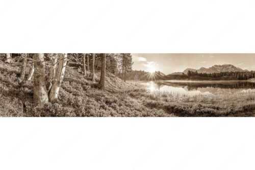 Blick über den Wildensee zum Sonnenaufgang am Soierngebirge und Karwendel - Stiller Morgen - Seitenverhältnis 4:1 - Wildensee und Karwendel - weitere Infos unter https://www.kriner-weiermann.de