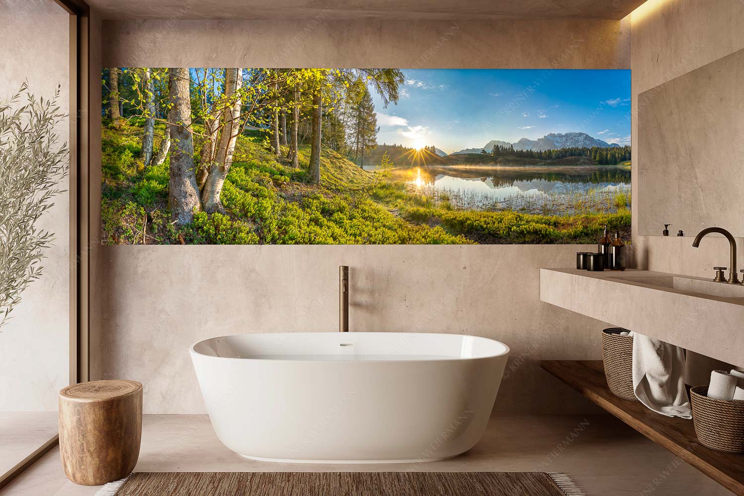 Stiller Morgen – Größe ca. 300x100cm, Seitenverhältnis 3:1 — Wildensee und Karwendel Blick über den Wildensee zum Sonnenaufgang am Soierngebirge und Karwendel - Stiller Morgen - Größe ca. 300x100cm, Seitenverhältnis 3:1 - Wildensee und Karwendel - weitere Infos unter https://www.kriner-weiermann.de