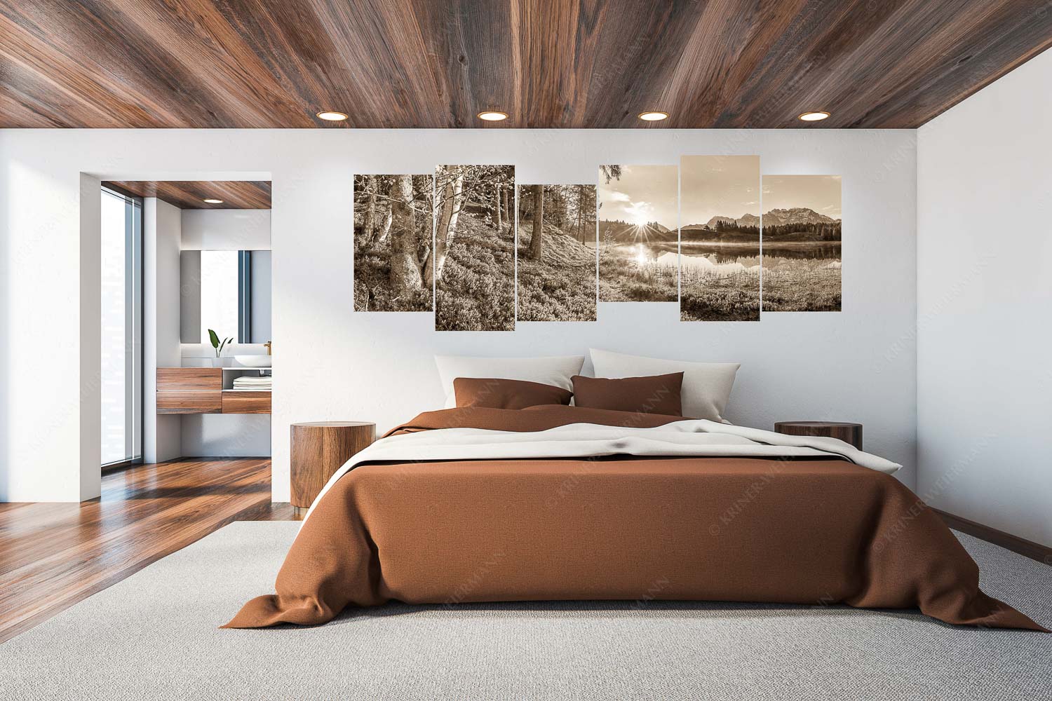 Stiller Morgen – 6er Split, Größe ca. 280x112cm, Seitenverhältnis 2,5:1 — Wildensee und Karwendel Blick über den Wildensee zum Sonnenaufgang am Soierngebirge und Karwendel - Stiller Morgen - 6er Split, Größe ca. 280x112cm, Seitenverhältnis 2,5:1 - Wildensee und Karwendel - weitere Infos unter https://www.kriner-weiermann.de