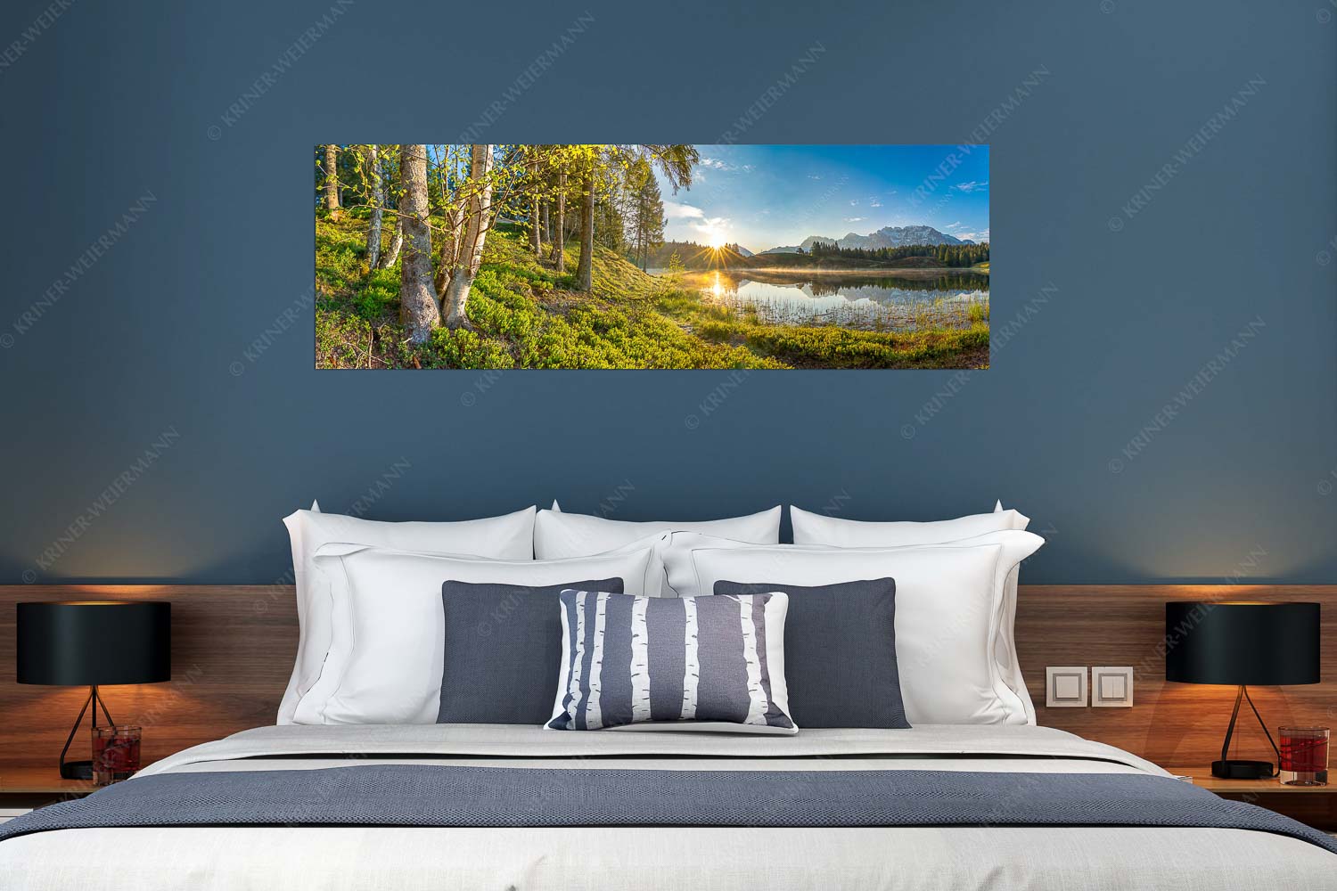 Stiller Morgen – Größe ca. 180x60cm, Seitenverhältnis 3:1 — Wildensee und Karwendel Blick über den Wildensee zum Sonnenaufgang am Soierngebirge und Karwendel - Stiller Morgen - Größe ca. 180x60cm, Seitenverhältnis 3:1 - Wildensee und Karwendel - weitere Infos unter https://www.kriner-weiermann.de