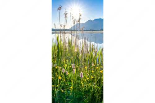 Blick übern Barmsee zum Soierngebirge - Strahlkraft - Seitenverhältnis 1:2 - Barmseeufer mit Soierngebirge - weitere Infos unter https://www.kriner-weiermann.de