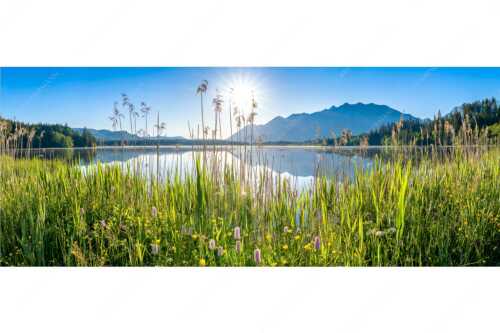 Blick übern Barmsee zum Soierngebirge - Strahlkraft - Seitenverhältnis 2,5:1 - Barmseeufer mit Soierngebirge - weitere Infos unter https://www.kriner-weiermann.de