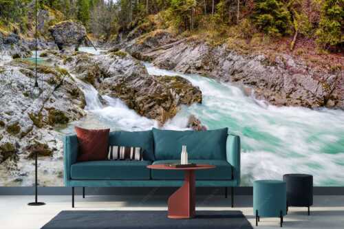 Wild bahnt sich der Rißbach seinen Weg durch das Karwendelgebirge - Stromschnelle - Größe ca. 400x200cm, Seitenverhältnis 2:1 - Wildwasser Rißbach - weitere Infos unter https://www.kriner-weiermann.de