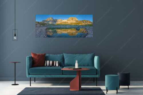 Blick über Stuibensee zum Hohen Gaif und Hohen Blassen im Wettersteingebirge - Stuibenspiegel - Größe ca. 175x70cm, Seitenverhältnis 2,5:1 - Stuibensee mit Blassengrat - weitere Infos unter https://www.kriner-weiermann.de