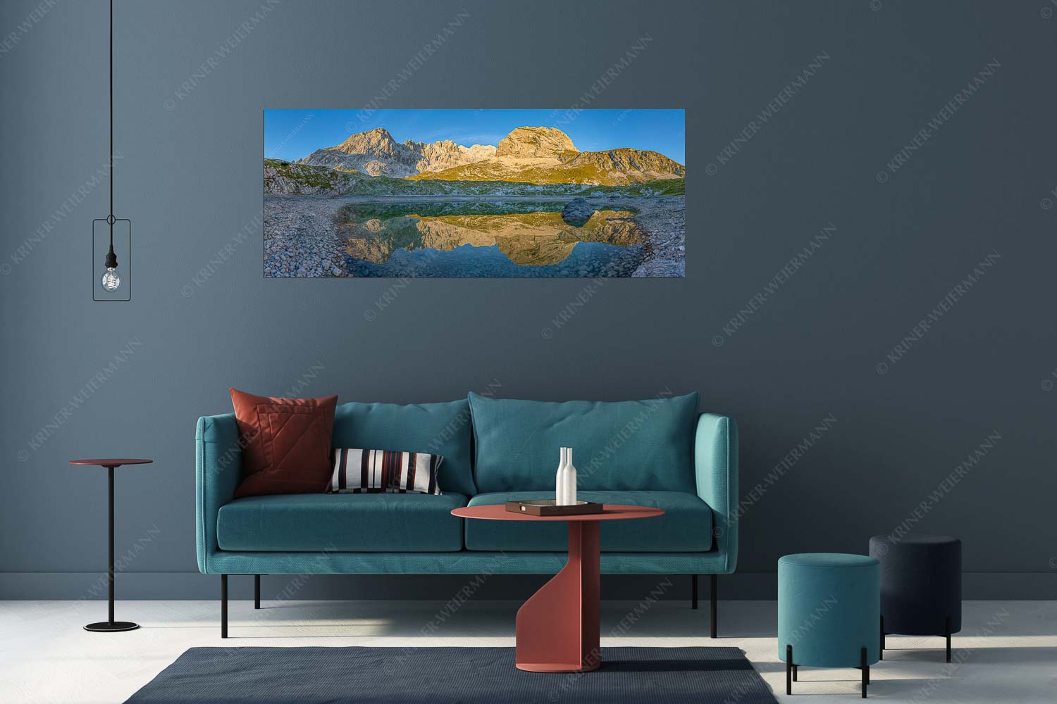 Blick über Stuibensee zum Hohen Gaif und Hohen Blassen im Wettersteingebirge - Stuibenspiegel - Größe ca. 175x70cm, Seitenverhältnis 2,5:1 - Stuibensee mit Blassengrat - weitere Infos unter https://www.kriner-weiermann.de