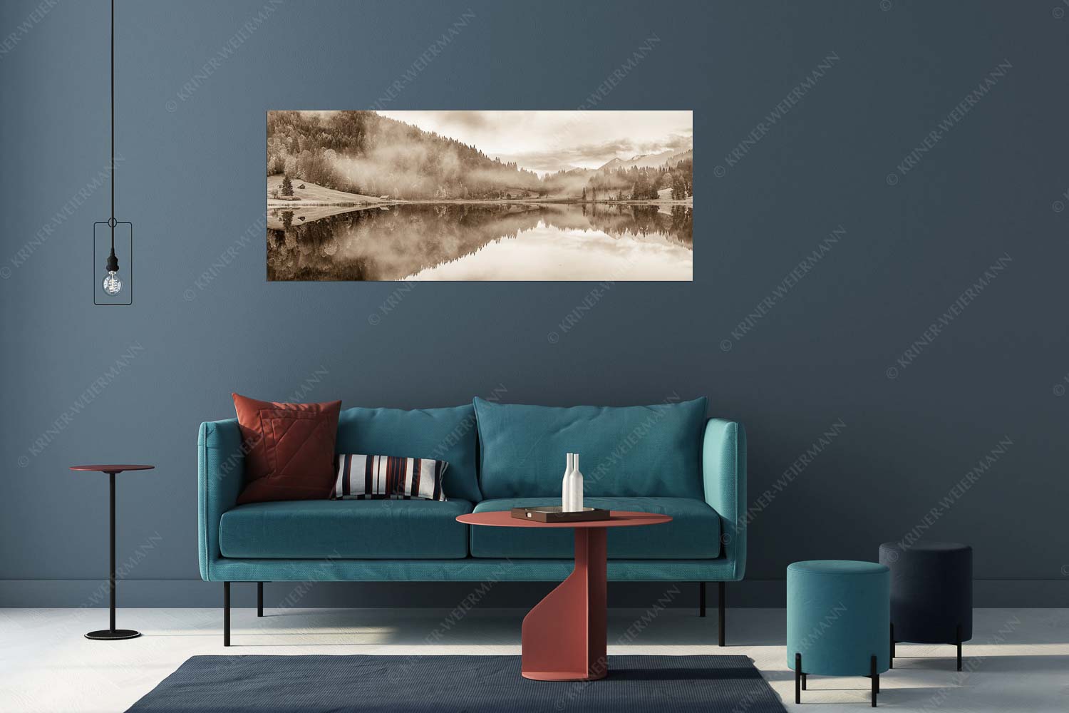 Die herbstliche Färbung taucht die Landschaft in ein neues Licht - Symmetrie - Größe ca. 175x70cm, Seitenverhältnis 2,5:1 - Nebelstimmung am Geroldsee - weitere Infos unter https://www.kriner-weiermann.de