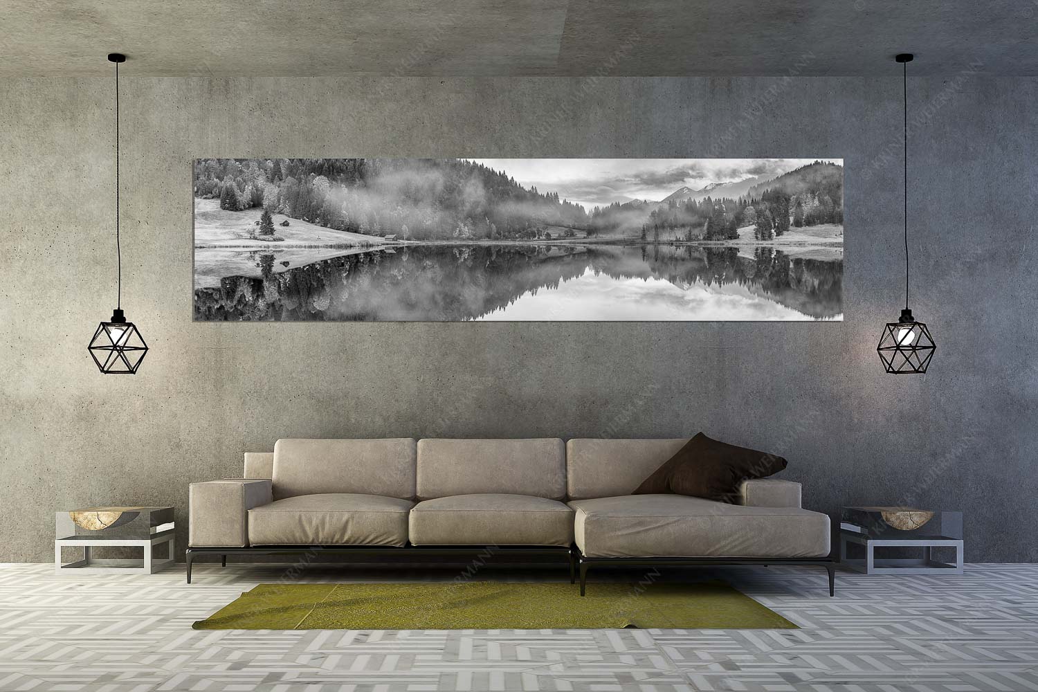 Symmetrie – Größe ca. 320x80cm, Seitenverhältnis 4:1 — Nebelstimmung am Geroldsee Die herbstliche Färbung taucht die Landschaft in ein neues Licht - Symmetrie - Größe ca. 320x80cm, Seitenverhältnis 4:1 - Nebelstimmung am Geroldsee - weitere Infos unter https://www.kriner-weiermann.de