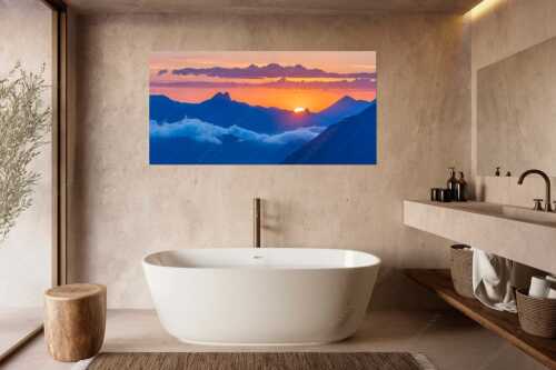 Blick aus dem Karwendel zum Sonnenaufgang am Roß- und Buchstein - Tagesanbruch - Größe ca. 180x90cm, Seitenverhältnis 2:1 - Sonnenaufgang Rossstein Buchstein - weitere Infos unter https://www.kriner-weiermann.de