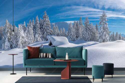Skitour in den tief verschneiten Hängen am Kranzberg, den Karwendel immer im Blick - Tiefster Winter - Größe ca. 400x200cm, Seitenverhältnis 2:1 - Skitour im Isartal - weitere Infos unter https://www.kriner-weiermann.de