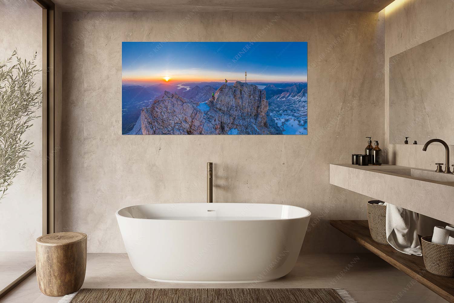 to the top – Größe ca. 180x90cm, Seitenverhältnis 2:1 — Zugspitze Bergsteiger am Zugspitzgipfel bei Sonnenaufgang - to the top - Größe ca. 180x90cm, Seitenverhältnis 2:1 - Zugspitze - weitere Infos unter https://www.kriner-weiermann.de