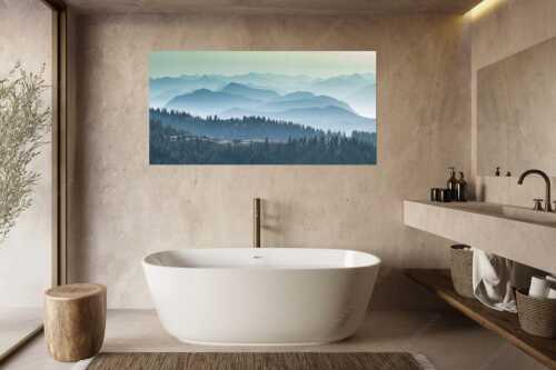 Morgenstimmung bei der Krüner Alm mit Panoramablick vom Wendelstein bis Zugspitze - Über d Oima - Größe ca. 180x90cm, Seitenverhältnis 2:1 - Bayerische Voralpen mit Krüner Alm - weitere Infos unter https://www.kriner-weiermann.de