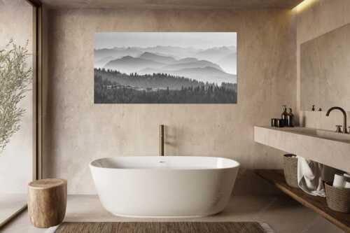 Morgenstimmung bei der Krüner Alm mit Panoramablick vom Wendelstein bis Zugspitze - Über d Oima - Größe ca. 180x90cm, Seitenverhältnis 2:1 - Bayerische Voralpen mit Krüner Alm - weitere Infos unter https://www.kriner-weiermann.de