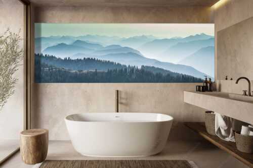 Morgenstimmung bei der Krüner Alm mit Panoramablick vom Wendelstein bis Zugspitze - Über d Oima - Größe ca. 300x100cm, Seitenverhältnis 3:1 - Bayerische Voralpen mit Krüner Alm - weitere Infos unter https://www.kriner-weiermann.de
