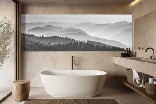 Morgenstimmung bei der Krüner Alm mit Panoramablick vom Wendelstein bis Zugspitze - Über d Oima - Größe ca. 300x100cm, Seitenverhältnis 3:1 - Bayerische Voralpen mit Krüner Alm - weitere Infos unter https://www.kriner-weiermann.de