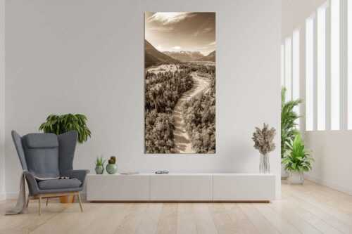 Blick über die Loisach und Farchant zum Zugspitzmassiv im Wettersteingebirge - Über der Loisach - Größe ca. 90x180cm, Seitenverhältnis 1:2 - Loisachtal Farchant und Wetterstein - weitere Infos unter https://www.kriner-weiermann.de