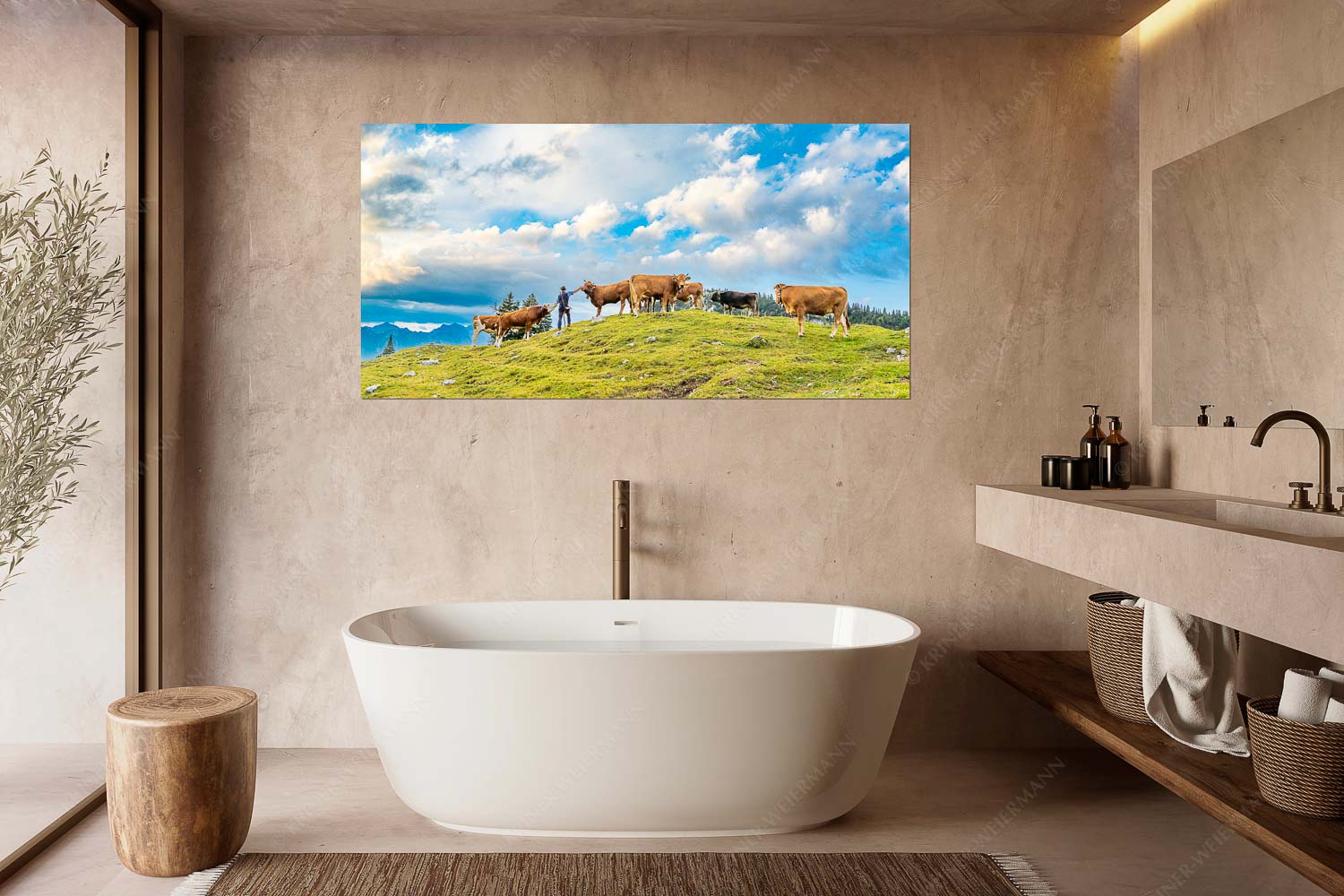 Ums Vieh schaun – Größe ca. 180x90cm, Seitenverhältnis 2:1 — Hirte im Estergebirge Hirte mit Jungvieh auf der Kuhalm im Estergebirge - Ums Vieh schaun - Größe ca. 180x90cm, Seitenverhältnis 2:1 - Hirte im Estergebirge - weitere Infos unter https://www.kriner-weiermann.de